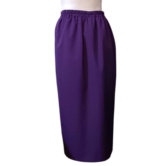 VINTAGE 1970s 2 Piece Suit Long Midi Skirt Jacket Set Large Purple Black Gingham - Picture 6 of 16